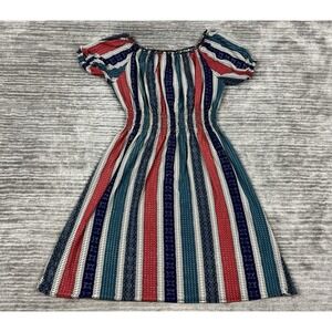 Ace Fashion Dress Womens 2X Multicolor Short Sleeve Smocked Knee Length Glitter‎